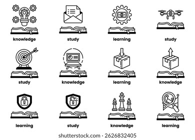 A Set of illustrations in the concept of Books and knowledge in a line style