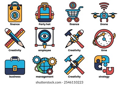 set of illustrations in the concept of business in line drawing style