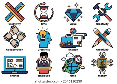 set of illustrations in the concept of business in line drawing style