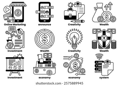 A Set of illustrations in the concept of business in line style