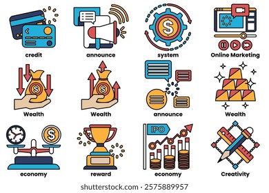A Set of illustrations in the concept of business in line style