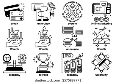 A Set of illustrations in the concept of business in line style