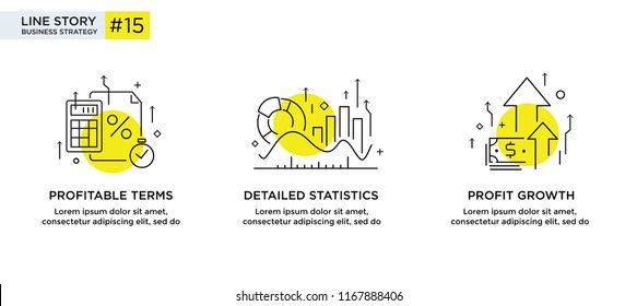 Conjunto de conceptos de ilustraciones con concepto de negocio. Flujo de trabajo, crecimiento, gráficos. Desarrollo empresarial, hitos, puesta en marcha. ilustración lineal Infografías de iconos. Afiche de impresión del sitio de destino. Eps