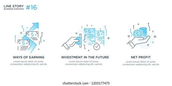 Set of illustrations concept with business concept. Workflow, growth, graphics. Business development, milestones, start-up. linear illustration Icons infographics. Landing page site print poster. Eps