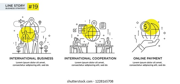 Set of illustrations concept with business concept. Workflow, growth, graphics. Business development, milestones, start-up. linear illustration Icons infographics. Landing page site print poster. Eps