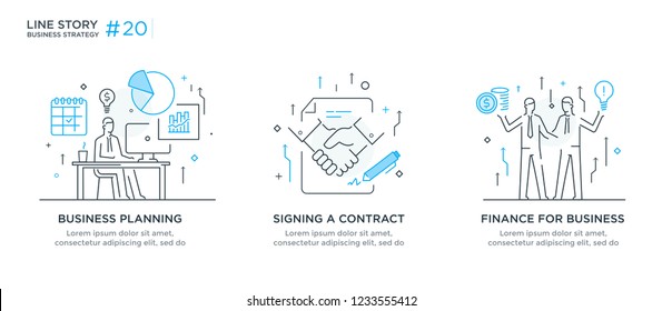 Set of illustrations concept with business concept. Workflow, growth, graphics. Business development, milestones, start-up. linear illustration Icons infographics. Landing page site print poster. Eps