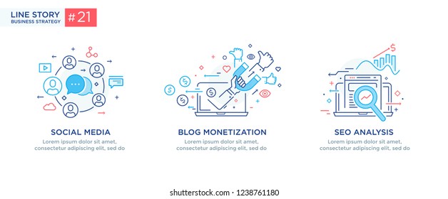 Set of illustrations concept with business concept. Workflow, growth, graphics. Business development, milestones, start-up. linear illustration Icons infographics. Landing page site print poster. Eps