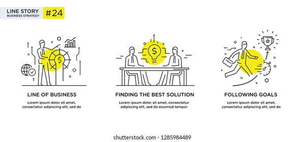 Set of illustrations concept with business concept. Workflow, growth, graphics. Business development, milestones, start-up. linear illustration Icons infographics. Landing page site print poster. Eps