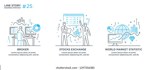 Set of illustrations concept with business concept. Workflow, growth, graphics. Business development, milestones, start-up. linear illustration Icons infographics. Landing page site print poster. Eps