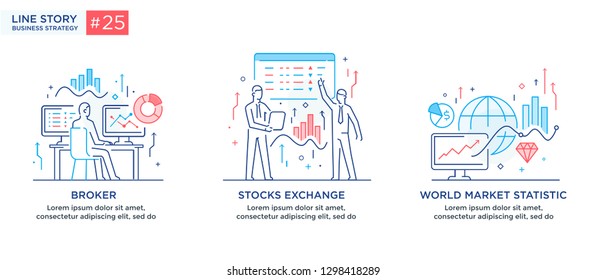Set of illustrations concept with business concept. Workflow, growth, graphics. Business development, milestones, start-up. linear illustration Icons infographics. Landing page site print poster. Eps