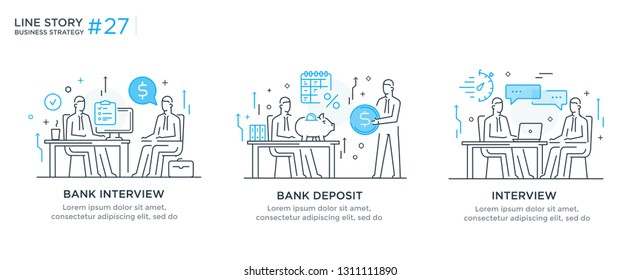 Set of illustrations concept with business concept. Workflow, growth, graphics. Business development, milestones, start-up. linear illustration Icons infographics. Landing page site print poster. Eps