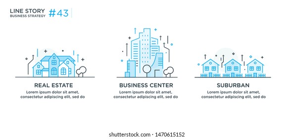 Set of illustrations concept with business concept. Workflow, growth, graphics. Building, city, navigation. linear illustration Icons infographics. Landing page site print poster. Eps vector. Line