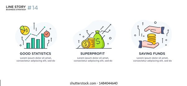 Set of illustrations concept with business concept. Workflow, growth, graphics. Business development, milestones, start-up. linear illustration Icons infographics. Landing page site print poster. Eps