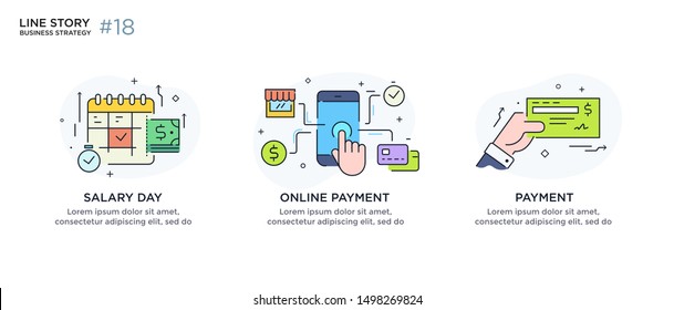 Set of illustrations concept with business concept. Workflow, growth, graphics. Business development, milestones, start-up. linear illustration Icons infographics. Landing page site print poster. Eps