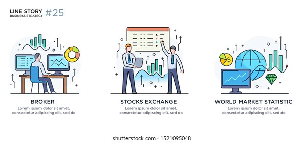 Conjunto de conceptos de ilustraciones con concepto de negocio. Flujo de trabajo, crecimiento, gráficos. Desarrollo empresarial, hitos, puesta en marcha. ilustración lineal Infografías de iconos. Afiche de impresión del sitio de destino. Eps