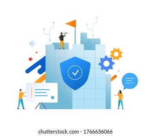 Conjunto de conceptos de ilustraciones con concepto de negocio. Flujo de trabajo, crecimiento, gráficos. Desarrollo empresarial, hitos. infografía de lilustración. Afiche de impresión del sitio de aterrizaje. vector Eps