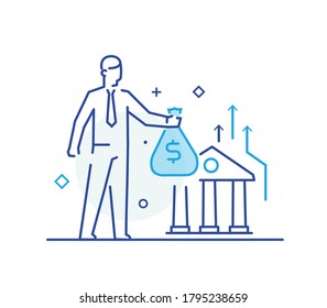 Set of illustrations concept with business concept. Workflow, growth, graphics. Business development, milestones, start-up. linear illustration Icons infographics. Landing page site print poster. Eps