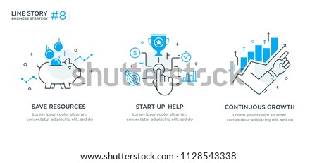 Set of illustrations concept with business concept. Workflow, growth, graphics. Business development, milestones, start-up. linear illustration Icons infographics. Landing page site print poster. Line