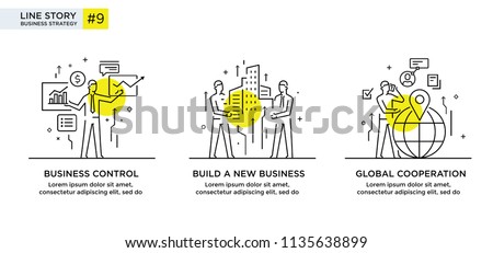 Set of illustrations concept with business concept. Workflow, growth, graphics. Business development, milestones, start-up. linear illustration Icons infographics. Landing page site print poster. Line