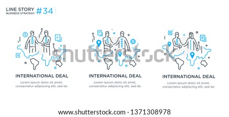 Set of illustrations concept with business concept. Workflow, growth, graphics. Business development, international cooperation. linear illustration Icons infographics. Landing page site print poster