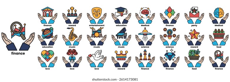 A Set of illustrations in the concept of businessman hands in line style