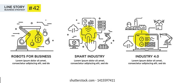 Set of illustrations concept with businessmen. technology, partnership, connection, business robot, cyber. linear illustration Icons infographics. Landing page site print poster. Eps vector. Line