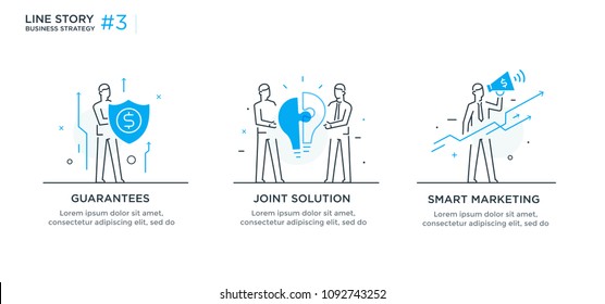 Set of illustrations concept with businessmen. Workflow, growth, graphics. Business development, milestones. linear illustration Icons infographics. Landing page site print poster