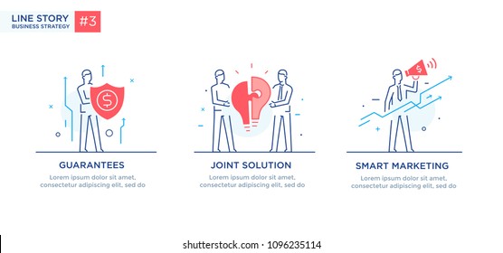 Set of illustrations concept with businessmen. Workflow, growth, graphics. Business development, milestones. linear illustration Icons infographics. Landing page site print poster