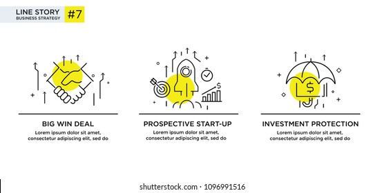 Conjunto de conceptos ilustrativos con empresarios. Flujo de trabajo, crecimiento, gráficos. Desarrollo empresarial, hitos. ilustración lineal Infografías de iconos. Afiche de impresión del sitio de destino. Historia de línea