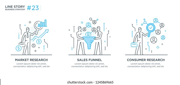 Conjunto de conceptos ilustrativos con empresarios. Flujo de trabajo, crecimiento, gráficos. Desarrollo empresarial, hitos. ilustración lineal Infografías de iconos. Afiche de impresión del sitio de destino. Vector Eps