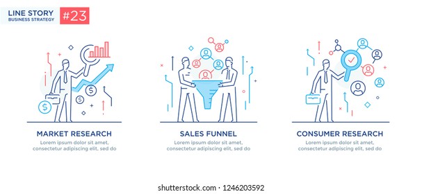 Set von Illustrationen Konzept mit Geschäftsleuten. Workflow, Wachstum, Grafik. Unternehmensentwicklung, Meilensteine. Infografien von Symbolen für lineare Illustrationen. Landing Page Print Poster. Eps-Vektorgrafik