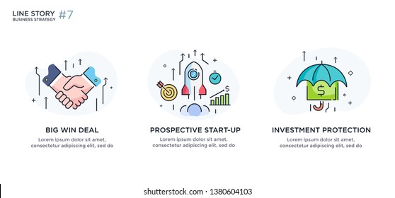 Set of illustrations concept with businessmen. Workflow, growth, graphics. Business development, milestones. linear illustration Icons infographics. Landing page site print poster. Eps vector. Line