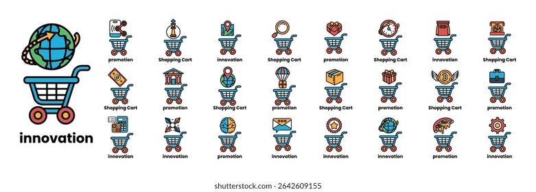 A Set of illustrations in the concept of Carts and items in line art style