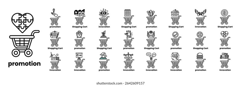 A Set of illustrations in the concept of Carts and items in line art style