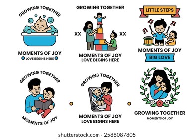 A set of illustrations in the concept of children and family in a line style