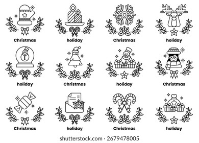 A set of illustrations in the concept of Christmas and holidays in a line style