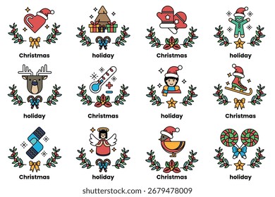 Un conjunto de ilustraciones en el concepto de Navidades y vacaciones en un estilo de línea