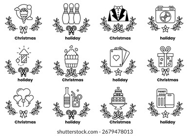 Un conjunto de ilustraciones en el concepto de Navidades y vacaciones en un estilo de línea