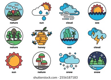 Set of illustrations in the concept of climate in line drawing style