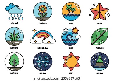 Set of illustrations in the concept of climate in line drawing style