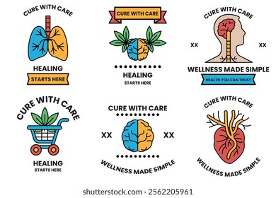 Set of illustrations in the concept of Clinics and pharmacies in line style