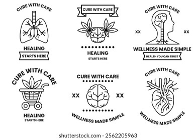 Set of illustrations in the concept of Clinics and pharmacies in line style