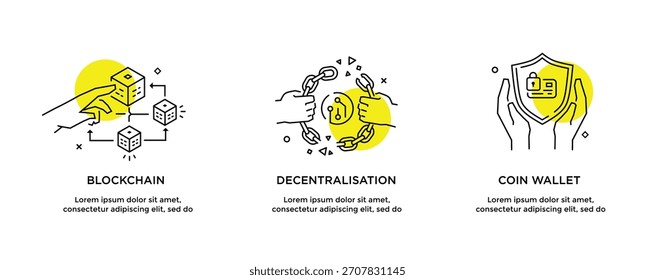 Conjunto de ilustraciones concepto con criptomoneda. tecnología, moneda, financiero, negocios