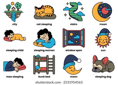 A set of illustrations in the concept of Dreams in a line drawing style
