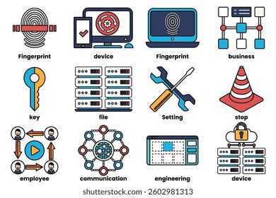 A Set of illustrations in the concept of electronic devices in line style