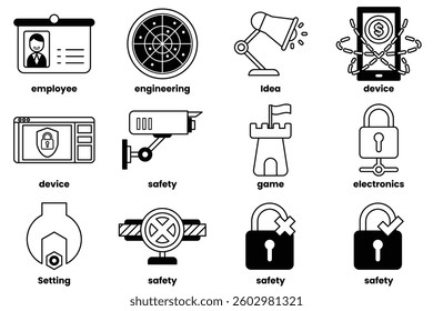 A Set of illustrations in the concept of electronic devices in line style