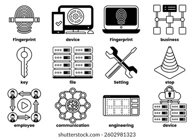 A Set of illustrations in the concept of electronic devices in line style