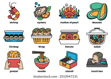 Set of illustrations in the concept of Food and BBQ in a line style