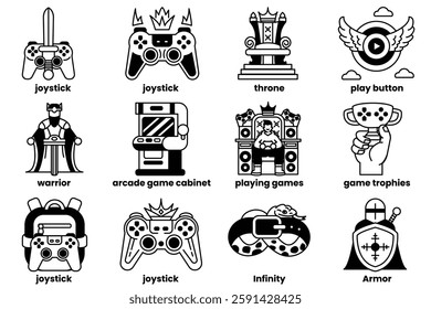 A Set of illustrations in the concept of gamers in line drawing style