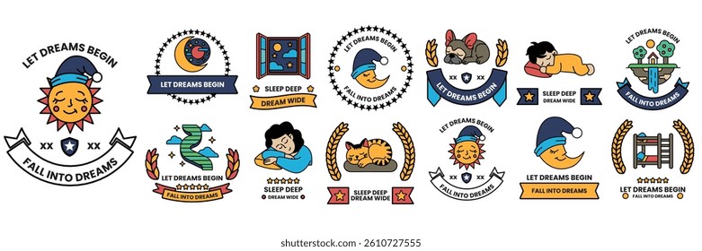 A set of illustrations in the concept of good sleep in a line style